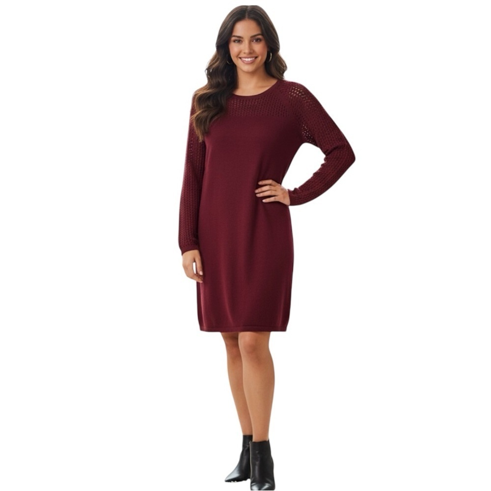 Cynthia Rowley 100% Extra-fine Merino Wool Deep Red Long Sleeve Medium Dress
